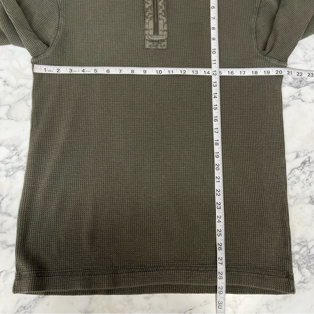 Calvin Klein quarter zip thermal henley shirt olive army green 100% cotton large - Picture 6 of 8